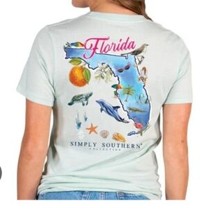 Simply Southern Light Blue Florida Map Tee Sz L